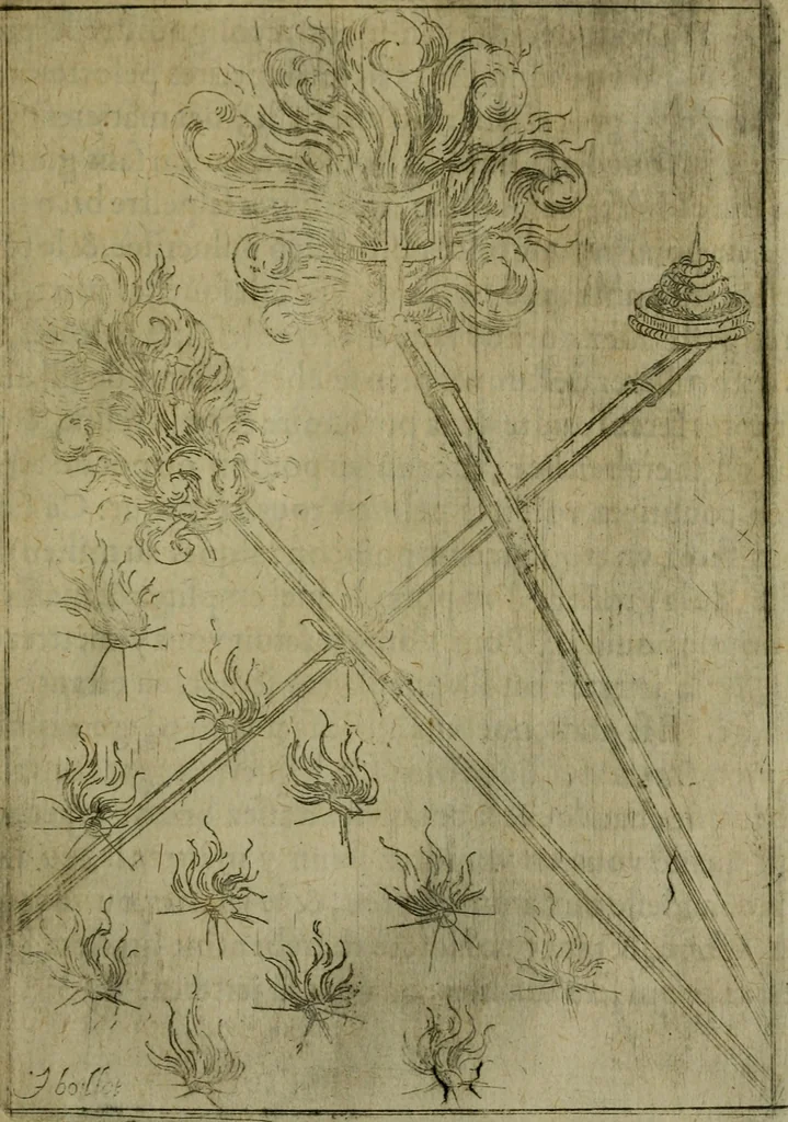 An illustration from Modelles, artifices de fev, et divers instrvmes de gverre : avec les moyes de s'en prevaloir : pour assieger, battre, surprendre, et deffendre toutes places : vtiles et necessaires a touvs cevx qvi fond profession des armes, 1598, leaf 190