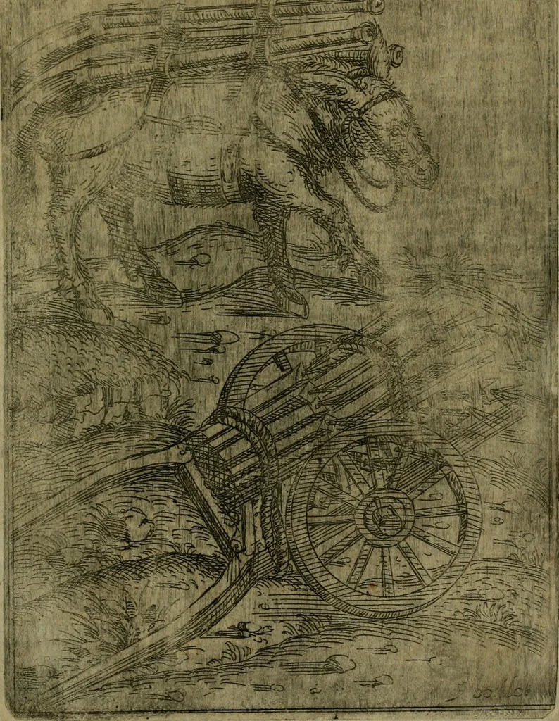 An illustration from Modelles, artifices de fev, et divers instrvmes de gverre : avec les moyes de s'en prevaloir : pour assieger, battre, surprendre, et deffendre toutes places : vtiles et necessaires a touvs cevx qvi fond profession des armes, 1598, leaf 204