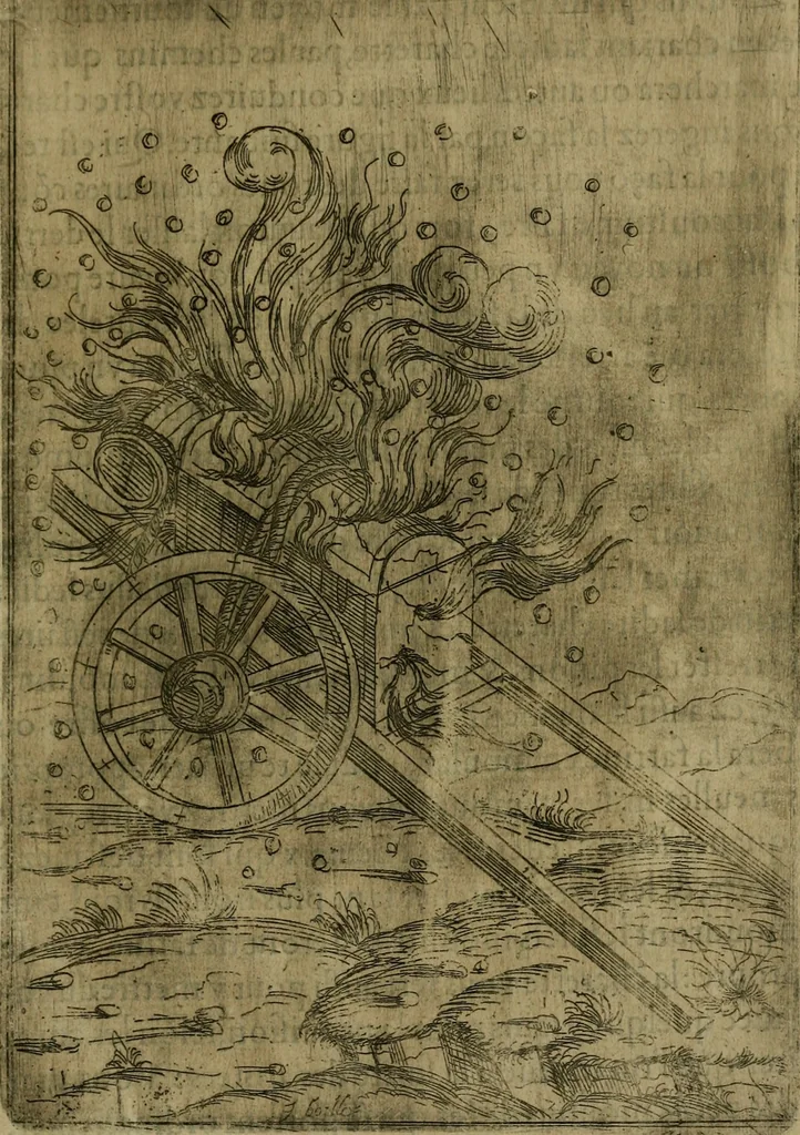 An illustration from Modelles, artifices de fev, et divers instrvmes de gverre : avec les moyes de s'en prevaloir : pour assieger, battre, surprendre, et deffendre toutes places : vtiles et necessaires a touvs cevx qvi fond profession des armes, 1598, leaf 206