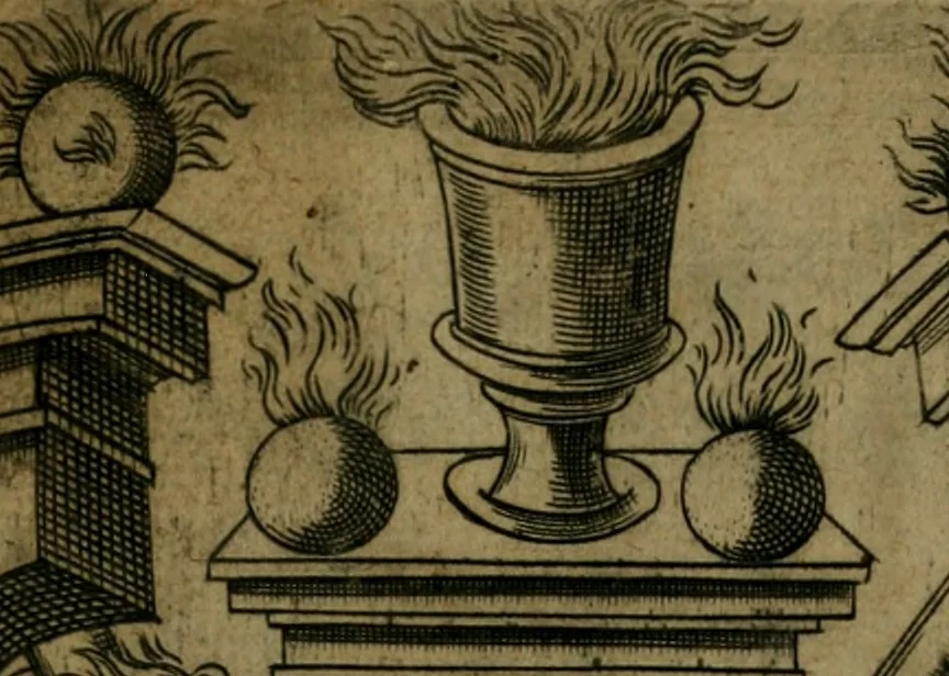 An illustration from Modelles, artifices de fev, et divers instrvmes de gverre : avec les moyes de s'en prevaloir : pour assieger, battre, surprendre, et deffendre toutes places : vtiles et necessaires a touvs cevx qvi fond profession des armes, 1598, leaf 4