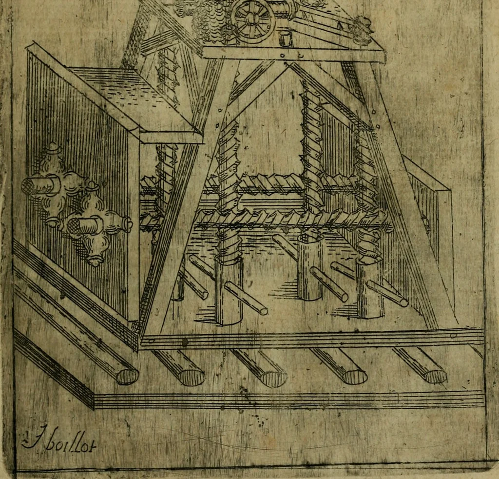 An illustration from Modelles, artifices de fev, et divers instrvmes de gverre : avec les moyes de s'en prevaloir : pour assieger, battre, surprendre, et deffendre toutes places : vtiles et necessaires a touvs cevx qvi fond profession des armes, 1598, leaf 40