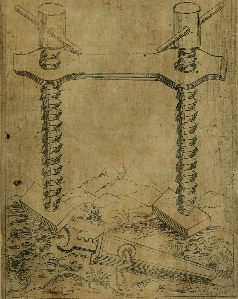 An illustration from Modelles, artifices de fev, et divers instrvmes de gverre : avec les moyes de s'en prevaloir : pour assieger, battre, surprendre, et deffendre toutes places : vtiles et necessaires a touvs cevx qvi fond profession des armes, 1598, leaf 48