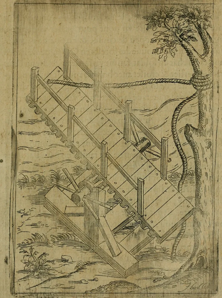 An illustration from Modelles, artifices de fev, et divers instrvmes de gverre : avec les moyes de s'en prevaloir : pour assieger, battre, surprendre, et deffendre toutes places : vtiles et necessaires a touvs cevx qvi fond profession des armes, 1598, leaf 82