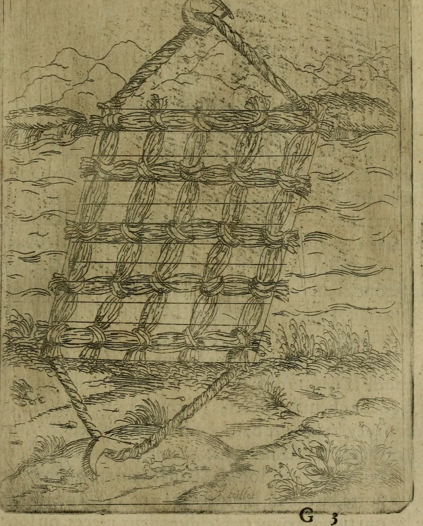 An illustration from Modelles, artifices de fev, et divers instrvmes de gverre : avec les moyes de s'en prevaloir : pour assieger, battre, surprendre, et deffendre toutes places : vtiles et necessaires a touvs cevx qvi fond profession des armes, 1598, leaf 84