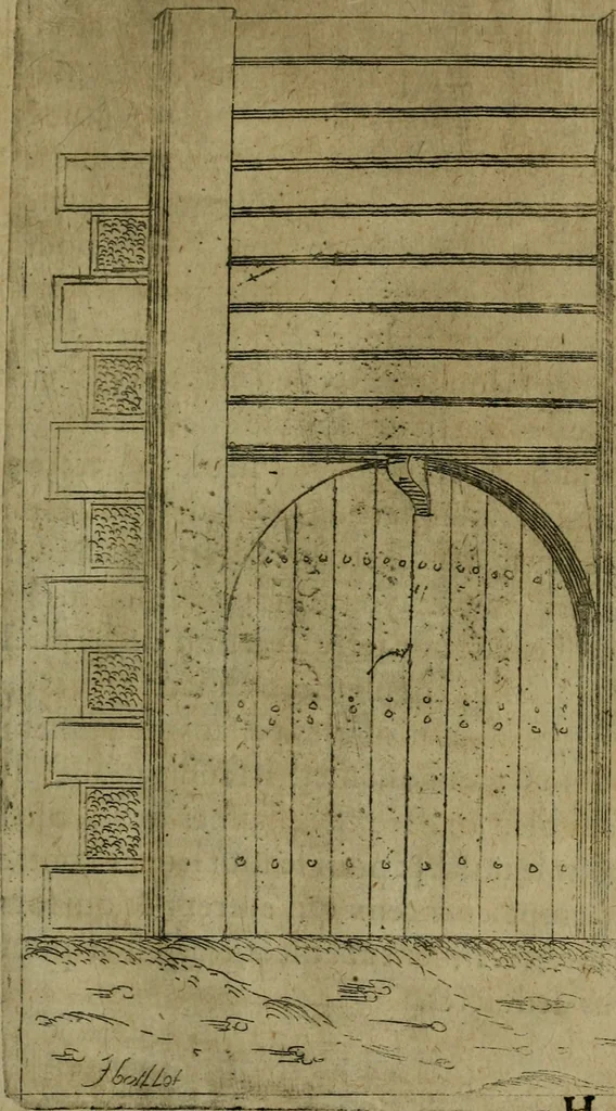 An illustration from Modelles, artifices de fev, et divers instrvmes de gverre : avec les moyes de s'en prevaloir : pour assieger, battre, surprendre, et deffendre toutes places : vtiles et necessaires a touvs cevx qvi fond profession des armes, 1598, leaf 96