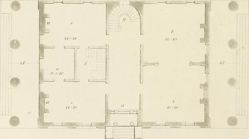 An illustration from The modern architect : or, Every carpenter his own master ; embracing plans, elevations, specifications, framing, etc., for private houses, classic dwellings, churches, &c. to which is added a new system of stair-building, 1854, leaf 155