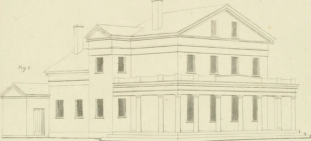 An illustration from The modern architect : or, Every carpenter his own master ; embracing plans, elevations, specifications, framing, etc., for private houses, classic dwellings, churches, &c. to which is added a new system of stair-building, 1854, leaf 162