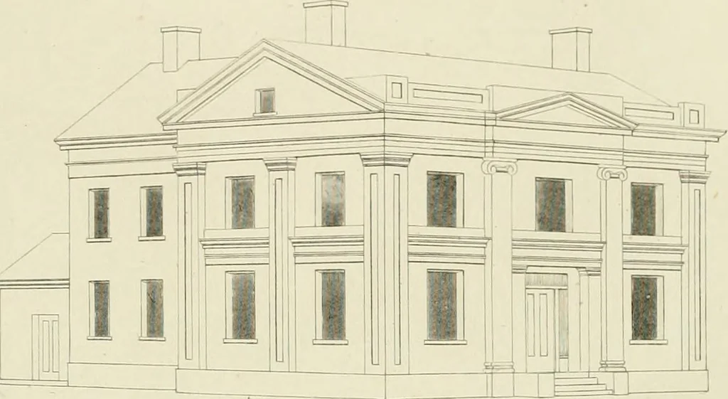 An illustration from The modern architect : or, Every carpenter his own master ; embracing plans, elevations, specifications, framing, etc., for private houses, classic dwellings, churches, &c. to which is added a new system of stair-building, 1854, leaf 198