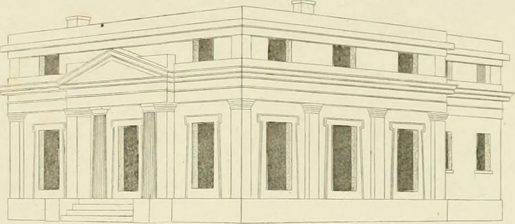 An illustration from The modern architect : or, Every carpenter his own master ; embracing plans, elevations, specifications, framing, etc., for private houses, classic dwellings, churches, &c. to which is added a new system of stair-building, 1854, leaf 210
