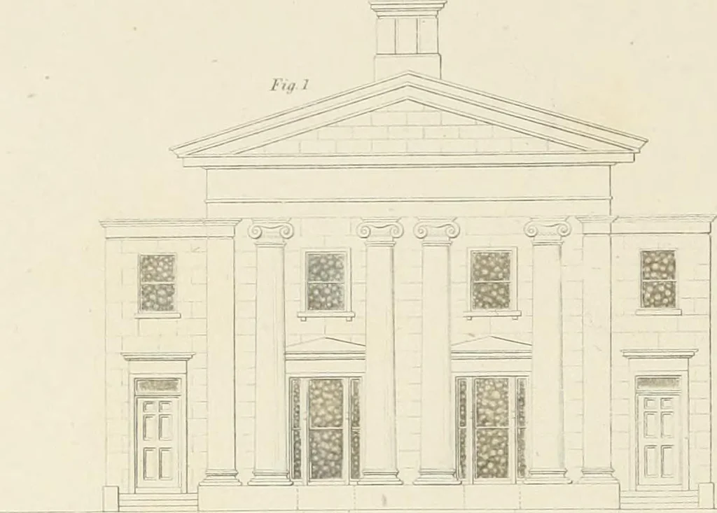 An illustration from The modern architect : or, Every carpenter his own master ; embracing plans, elevations, specifications, framing, etc., for private houses, classic dwellings, churches, &c. to which is added a new system of stair-building, 1854, leaf 213