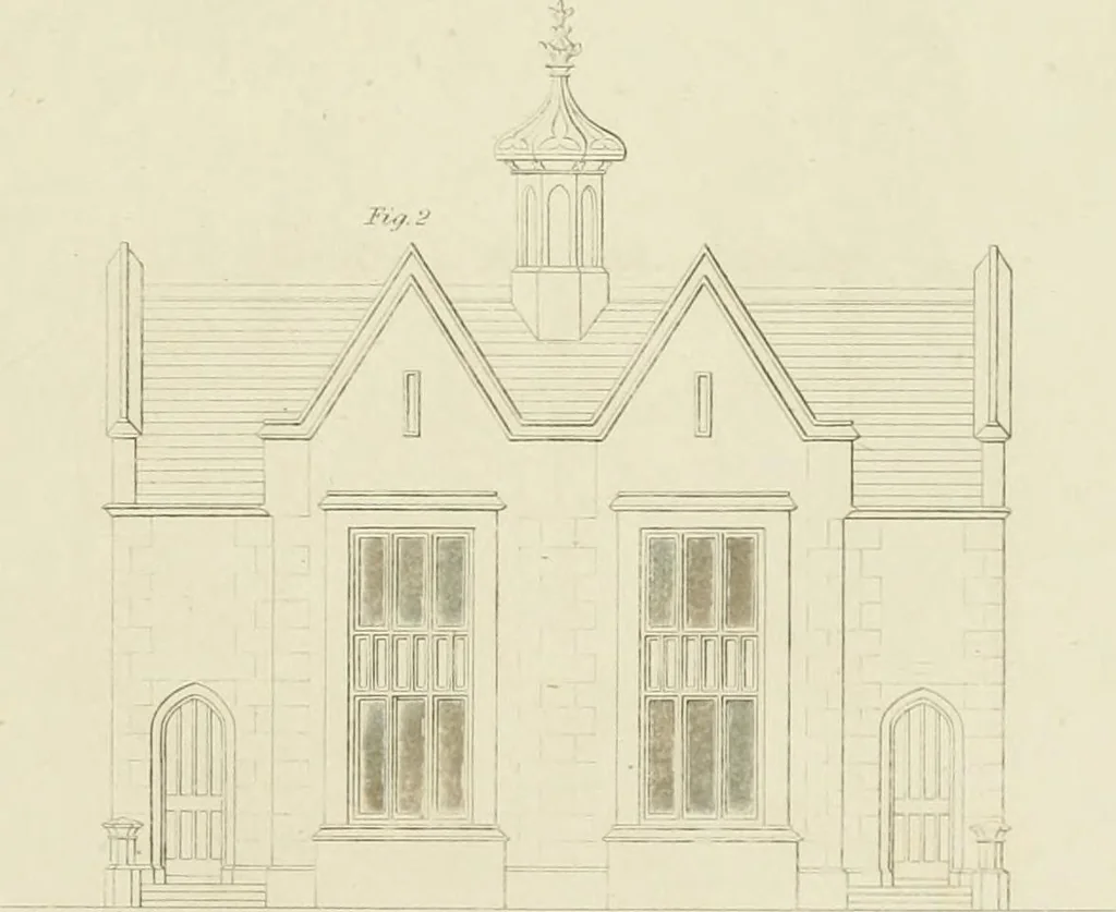 An illustration from The modern architect : or, Every carpenter his own master ; embracing plans, elevations, specifications, framing, etc., for private houses, classic dwellings, churches, &c. to which is added a new system of stair-building, 1854, leaf 214