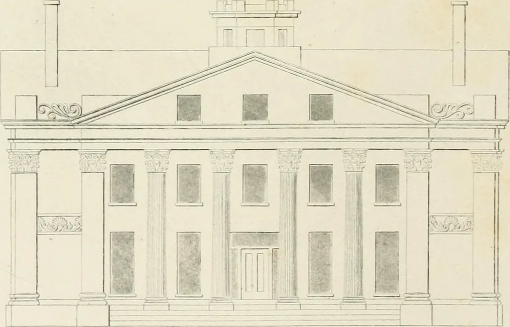 An illustration from The modern architect : or, Every carpenter his own master ; embracing plans, elevations, specifications, framing, etc., for private houses, classic dwellings, churches, &c. to which is added a new system of stair-building, 1854, leaf 229