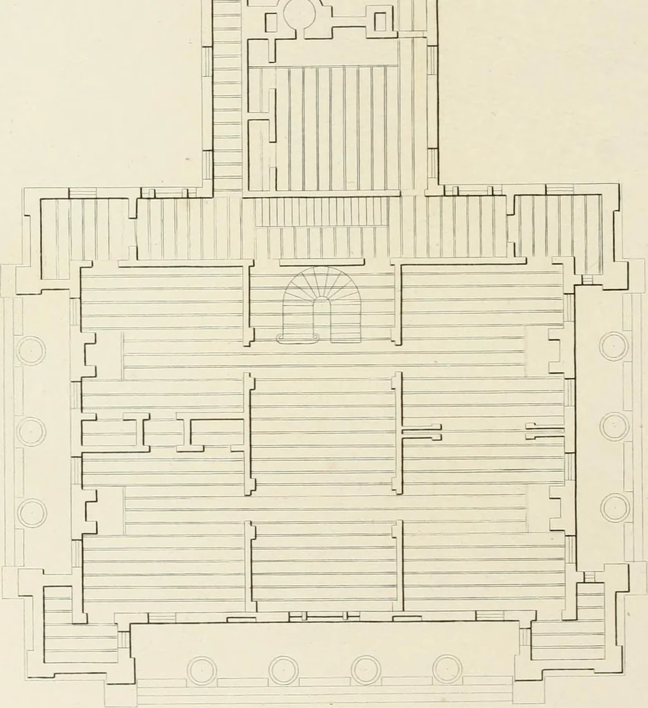 An illustration from The modern architect : or, Every carpenter his own master ; embracing plans, elevations, specifications, framing, etc., for private houses, classic dwellings, churches, &c. to which is added a new system of stair-building, 1854, leaf 233