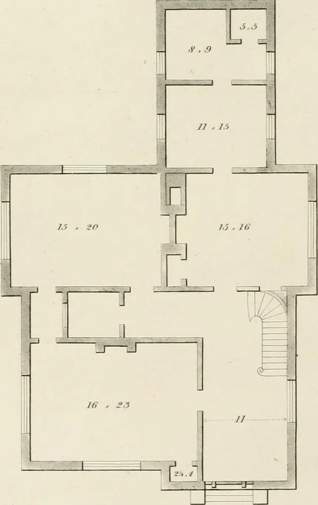 An illustration from The modern architect : or, Every carpenter his own master ; embracing plans, elevations, specifications, framing, etc., for private houses, classic dwellings, churches, &c. to which is added a new system of stair-building, 1854, leaf 251