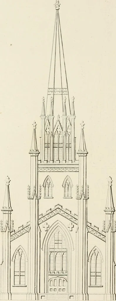 An illustration from The modern architect : or, Every carpenter his own master ; embracing plans, elevations, specifications, framing, etc., for private houses, classic dwellings, churches, &c. to which is added a new system of stair-building, 1854, leaf 267