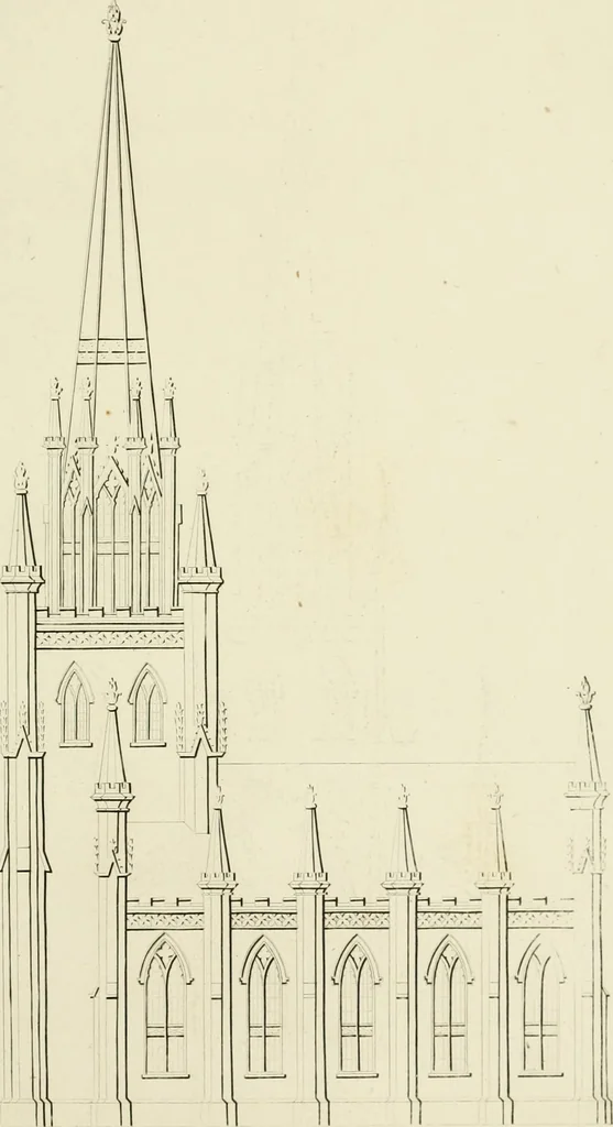 An illustration from The modern architect : or, Every carpenter his own master ; embracing plans, elevations, specifications, framing, etc., for private houses, classic dwellings, churches, &c. to which is added a new system of stair-building, 1854, leaf 268
