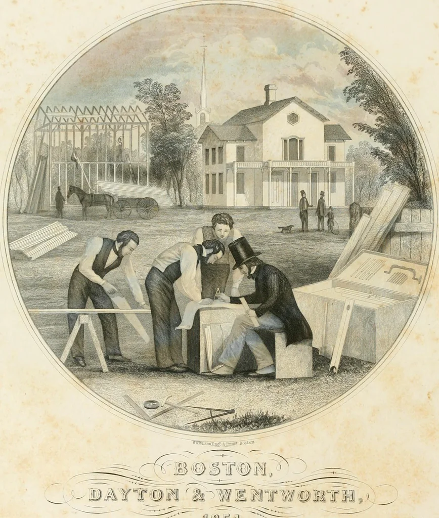 An illustration from The modern architect : or, Every carpenter his own master ; embracing plans, elevations, specifications, framing, etc., for private houses, classic dwellings, churches, &c. to which is added a new system of stair-building, 1854, leaf 5
