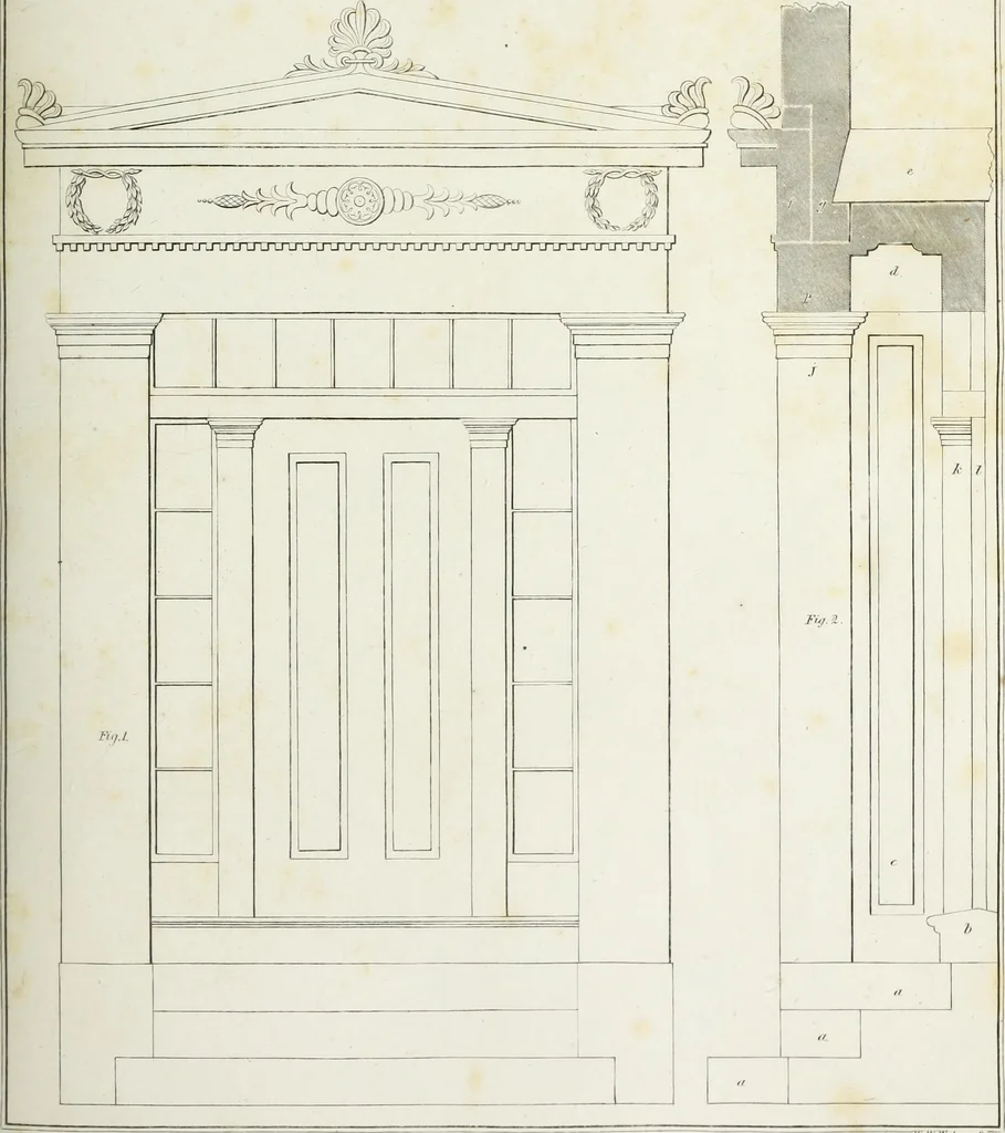 An illustration from The modern architect, or, Every carpenter his own master : embracing plans, elevations, specifications, framing, etc., for private houses, classic dwellings, churches, &c., to which added the new system of stair-building, 1855, leaf 144
