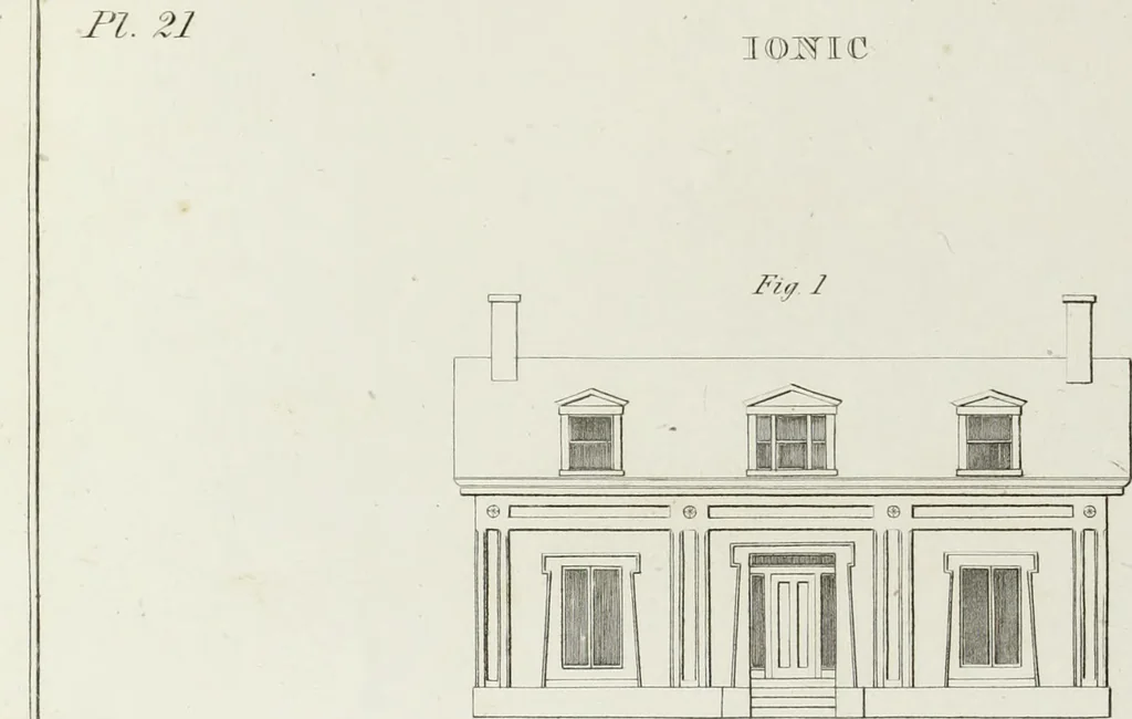 An illustration from The modern architect, or, Every carpenter his own master : embracing plans, elevations, specifications, framing, etc., for private houses, classic dwellings, churches, &c., to which added the new system of stair-building, 1855, leaf 179