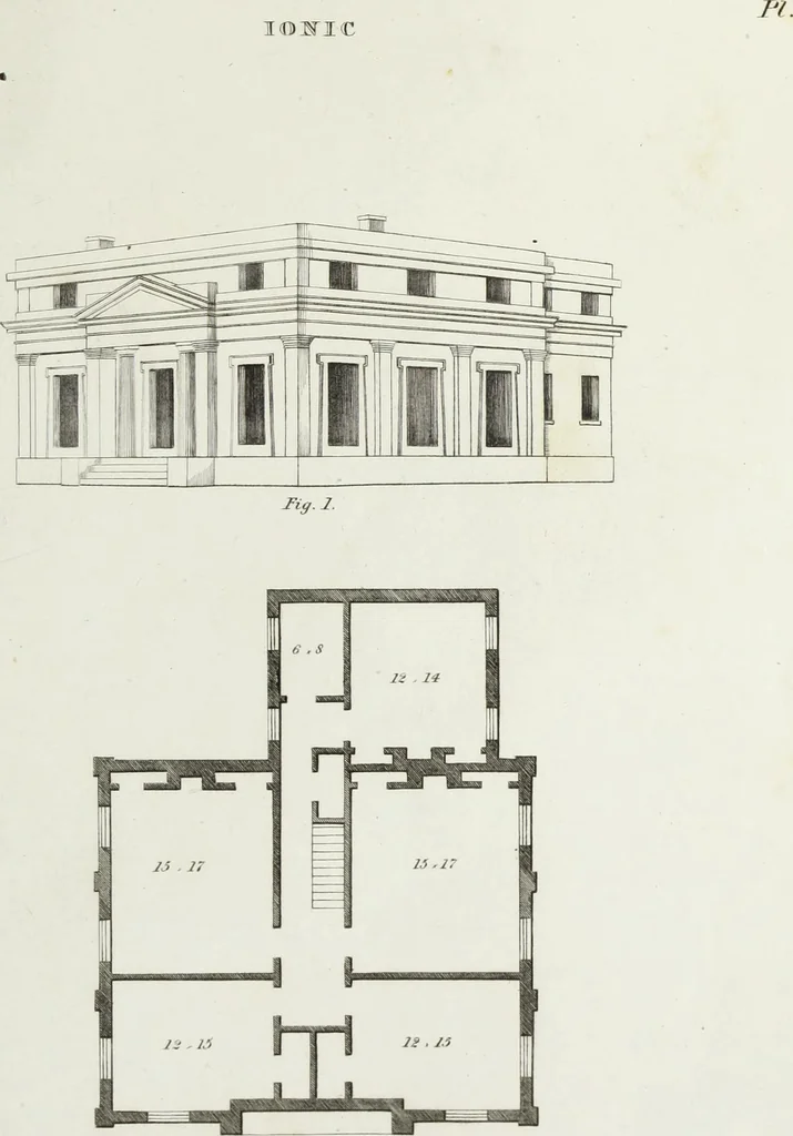 An illustration from The modern architect, or, Every carpenter his own master : embracing plans, elevations, specifications, framing, etc., for private houses, classic dwellings, churches, &c., to which added the new system of stair-building, 1855, leaf 192