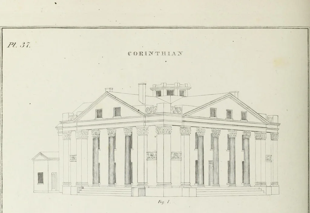 An illustration from The modern architect, or, Every carpenter his own master : embracing plans, elevations, specifications, framing, etc., for private houses, classic dwellings, churches, &c., to which added the new system of stair-building, 1855, leaf 211