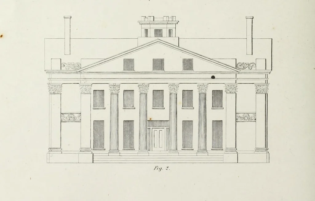 An illustration from The modern architect, or, Every carpenter his own master : embracing plans, elevations, specifications, framing, etc., for private houses, classic dwellings, churches, &c., to which added the new system of stair-building, 1855, leaf 211