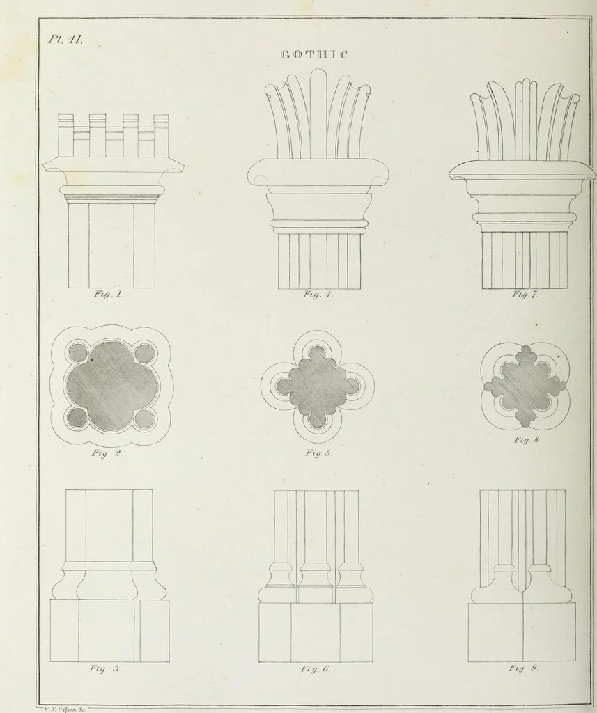 An illustration from The modern architect, or, Every carpenter his own master : embracing plans, elevations, specifications, framing, etc., for private houses, classic dwellings, churches, &c., to which added the new system of stair-building, 1855, leaf 219