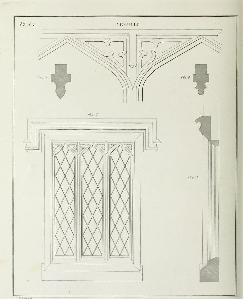 An illustration from The modern architect, or, Every carpenter his own master : embracing plans, elevations, specifications, framing, etc., for private houses, classic dwellings, churches, &c., to which added the new system of stair-building, 1855, leaf 223