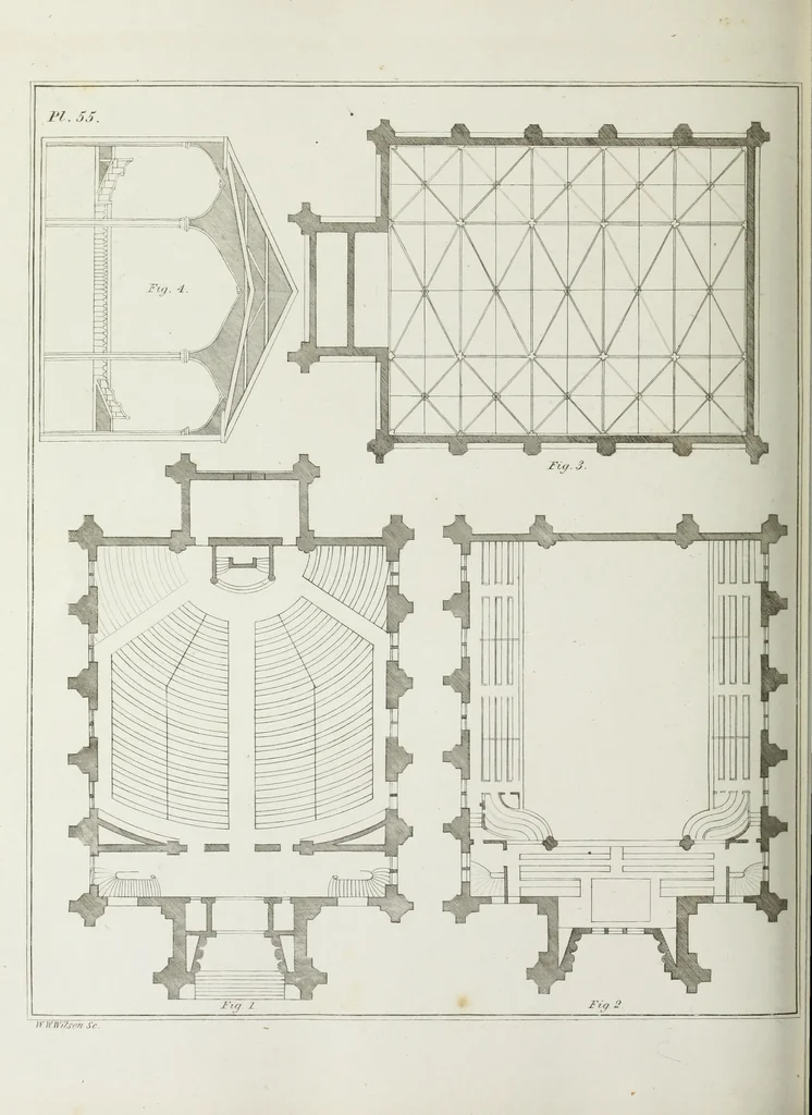 An illustration from The modern architect, or, Every carpenter his own master : embracing plans, elevations, specifications, framing, etc., for private houses, classic dwellings, churches, &c., to which added the new system of stair-building, 1855, leaf 247