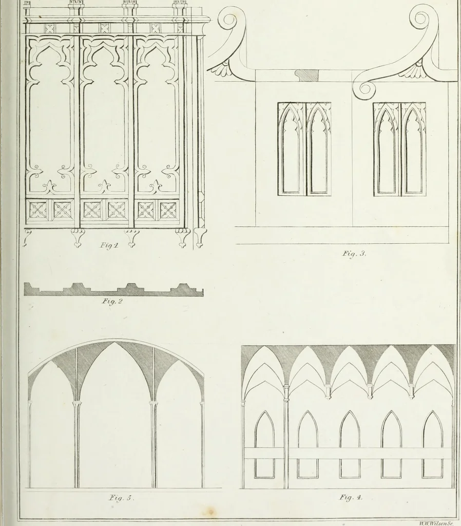 An illustration from The modern architect, or, Every carpenter his own master : embracing plans, elevations, specifications, framing, etc., for private houses, classic dwellings, churches, &c., to which added the new system of stair-building, 1855, leaf 248
