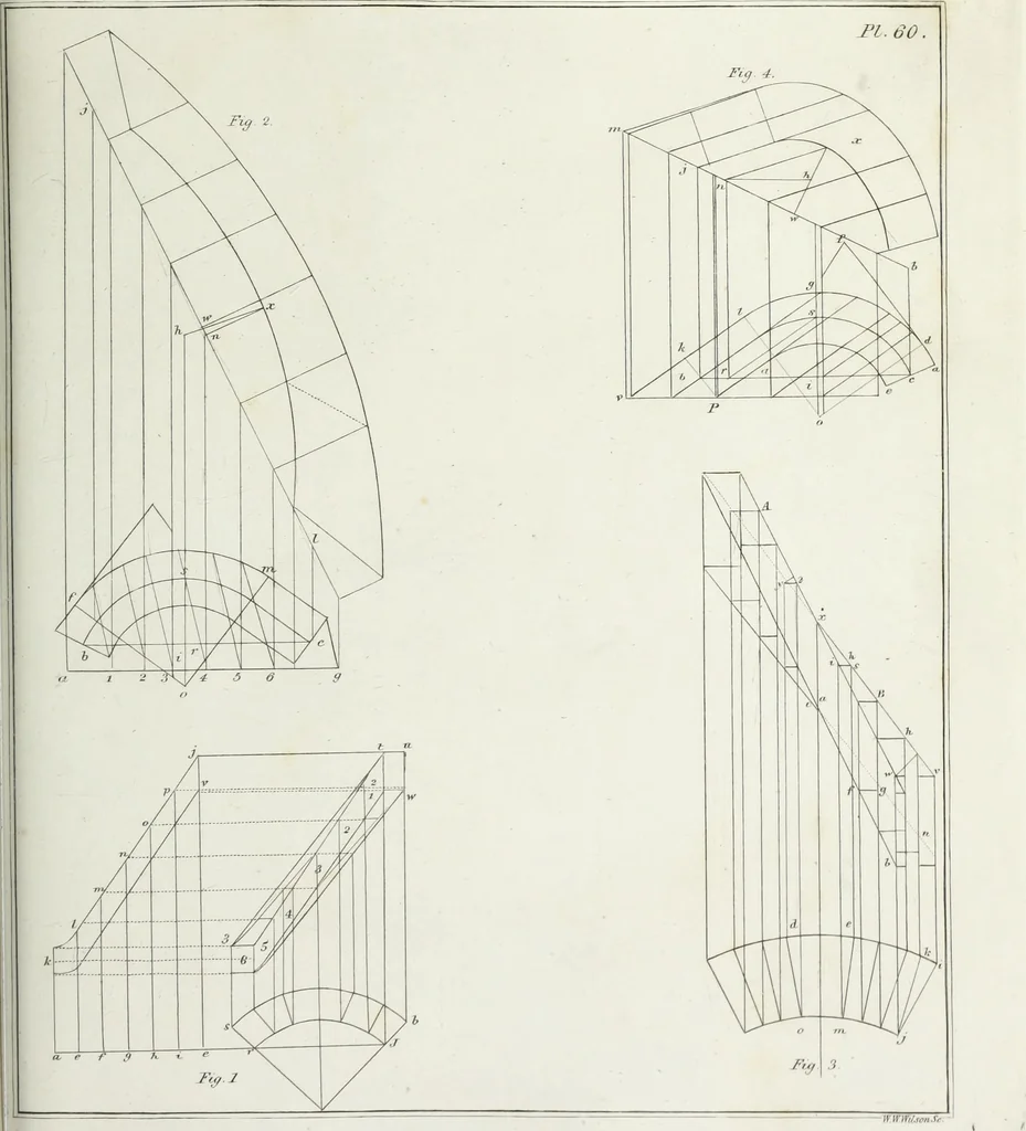 An illustration from The modern architect, or, Every carpenter his own master : embracing plans, elevations, specifications, framing, etc., for private houses, classic dwellings, churches, &c., to which added the new system of stair-building, 1855, leaf 256