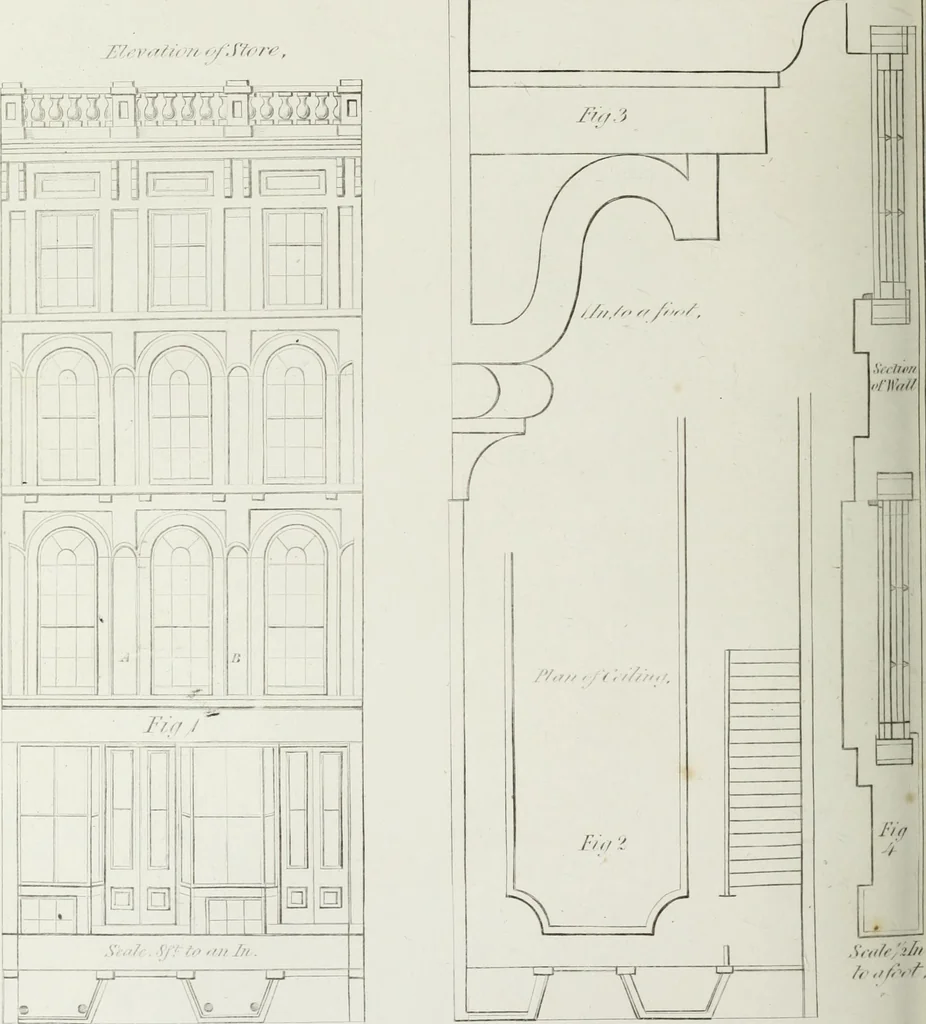 An illustration from The modern architect, or, Every carpenter his own master : embracing plans, elevations, specifications, framing, etc., for private houses, classic dwellings, churches, &c., to which added the new system of stair-building, 1855, leaf 259