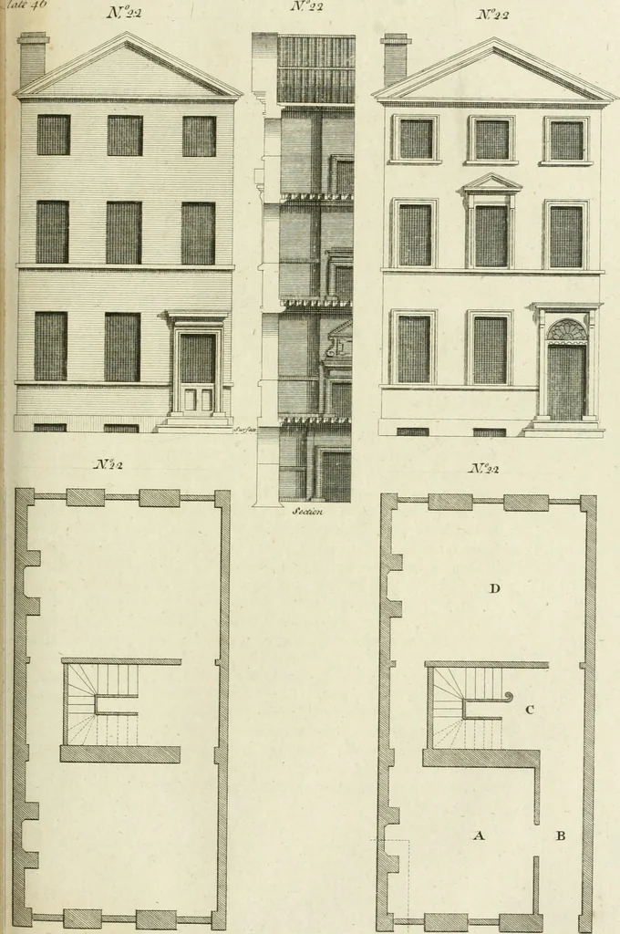 An illustration from The modern builder's assistant, or, A concise epitome of the whole system of architecture : in which the various branches of that excellent study are establish'd on the most familiar principles and rendered adequate to every capacity ..., 1757, leaf 136