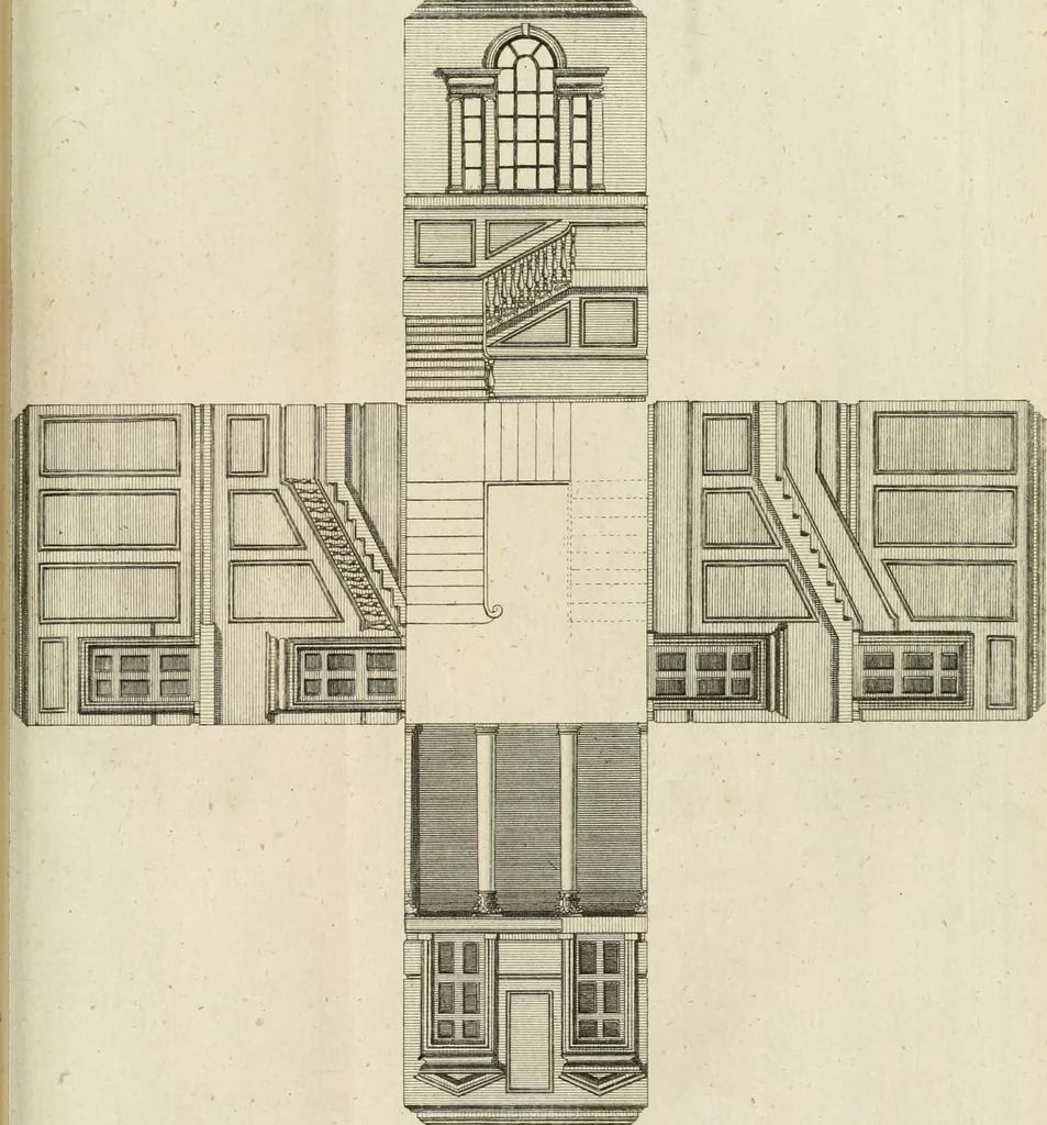 An illustration from The modern builder's assistant, or, A concise epitome of the whole system of architecture : in which the various branches of that excellent study are establish'd on the most familiar principles and rendered adequate to every capacity ..., 1757, leaf 202