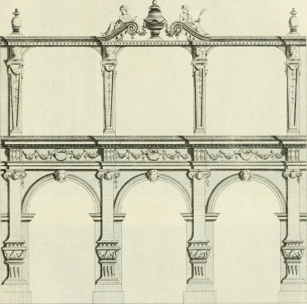 An illustration from The modern builder's assistant, or, A concise epitome of the whole system of architecture : in which the various branches of that excellent study are establish'd on the most familiar principles and rendered adequate to every capacity ..., 1757, leaf 214