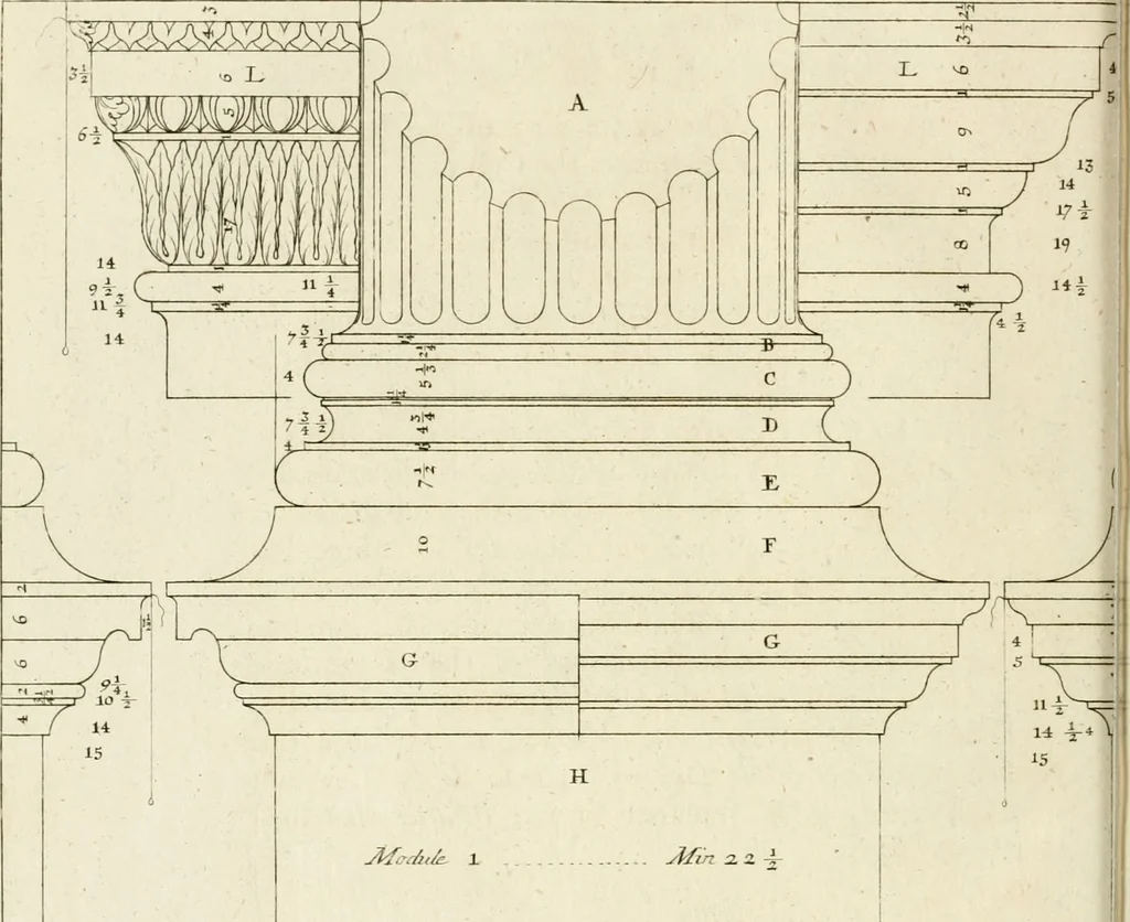 An illustration from The modern builder's assistant, or, A concise epitome of the whole system of architecture : in which the various branches of that excellent study are establish'd on the most familiar principles and rendered adequate to every capacity ..., 1757, leaf 43