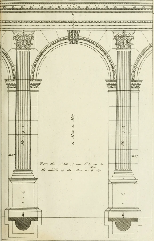 An illustration from The modern builder's assistant, or, A concise epitome of the whole system of architecture : in which the various branches of that excellent study are establish'd on the most familiar principles and rendered adequate to every capacity ..., 1757, leaf 54