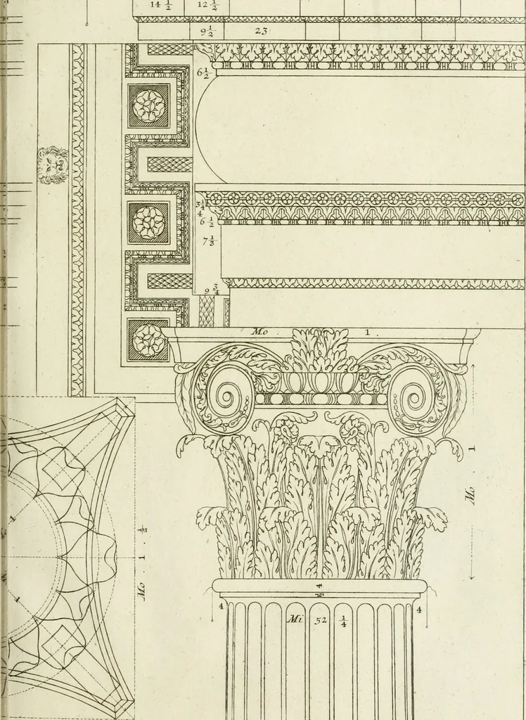 An illustration from The modern builder's assistant, or, A concise epitome of the whole system of architecture : in which the various branches of that excellent study are establish'd on the most familiar principles and rendered adequate to every capacity ..., 1757, leaf 70