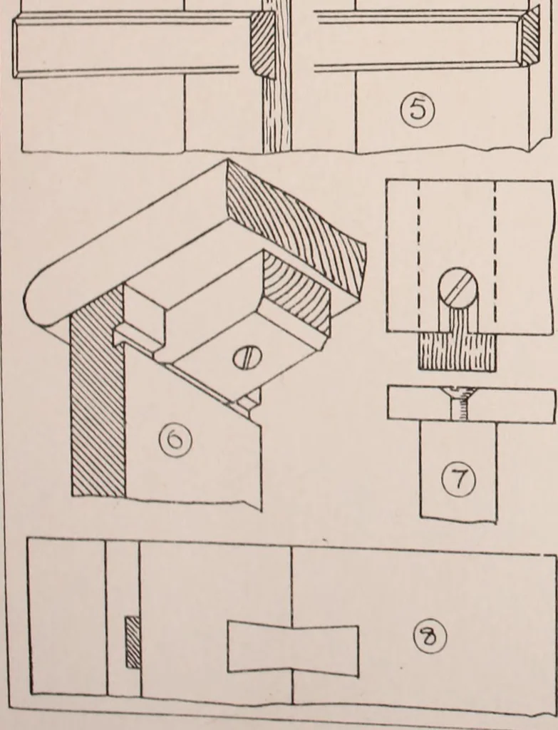 An illustration from Modern cabinet work, furniture & fitments; an account of the theory & practice in the production of all kinds of cabinet work & furniture with chapters on the growth and progress of design and construction; illustrated by over 1000 practical workshop drawings, photographs & original designs, 1922, leaf 103