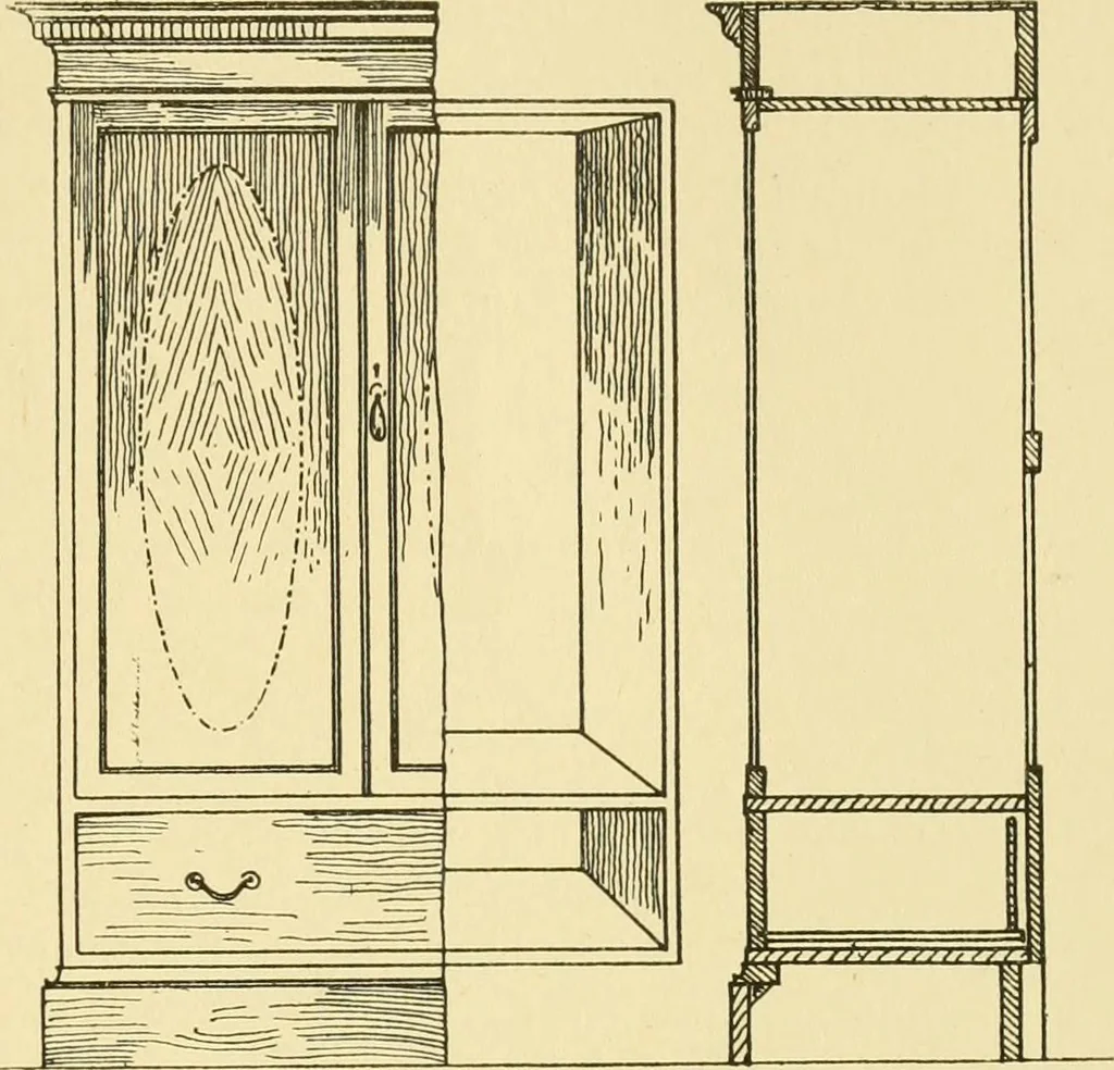 An illustration from Modern cabinet work, furniture & fitments; an account of the theory & practice in the production of all kinds of cabinet work & furniture with chapters on the growth and progress of design and construction; illustrated by over 1000 practical workshop drawings, photographs & original designs, 1922, leaf 134