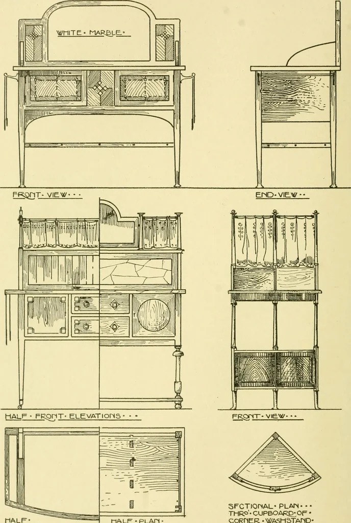 An illustration from Modern cabinet work, furniture & fitments; an account of the theory & practice in the production of all kinds of cabinet work & furniture with chapters on the growth and progress of design and construction; illustrated by over 1000 practical workshop drawings, photographs & original designs, 1922, leaf 175