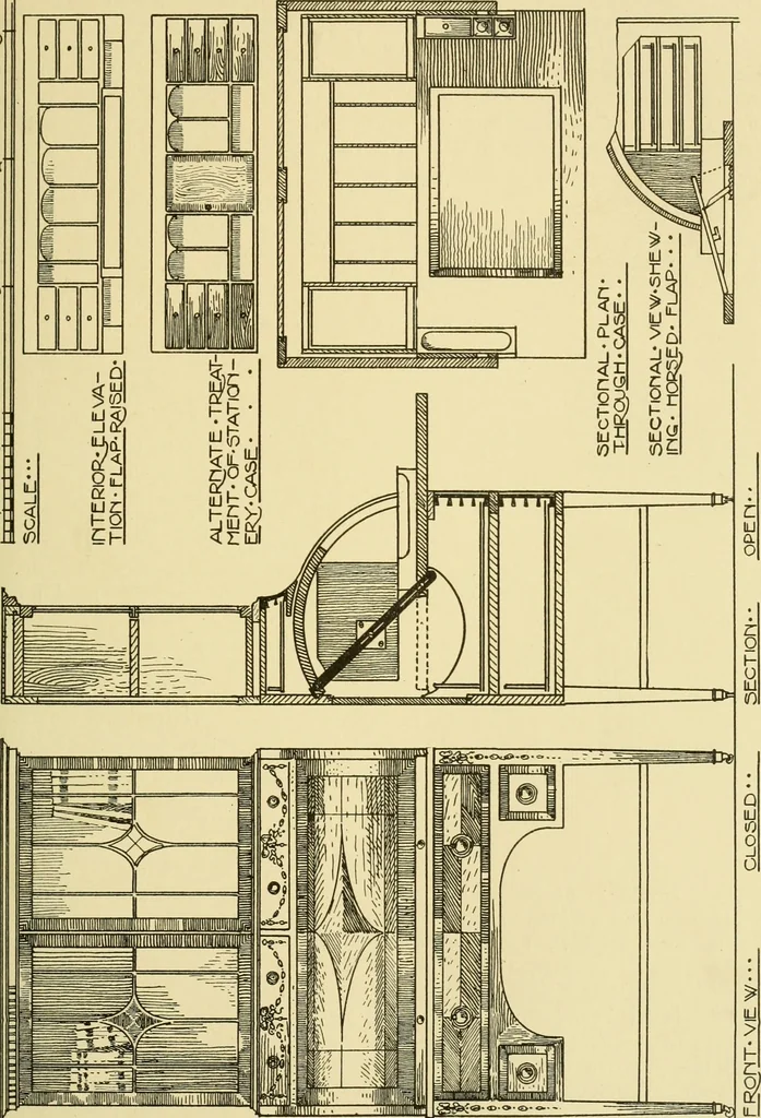 An illustration from Modern cabinet work, furniture & fitments; an account of the theory & practice in the production of all kinds of cabinet work & furniture with chapters on the growth and progress of design and construction; illustrated by over 1000 practical workshop drawings, photographs & original designs, 1922, leaf 180
