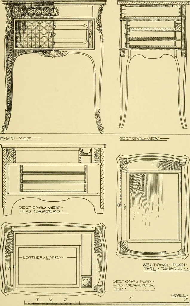 An illustration from Modern cabinet work, furniture & fitments; an account of the theory & practice in the production of all kinds of cabinet work & furniture with chapters on the growth and progress of design and construction; illustrated by over 1000 practical workshop drawings, photographs & original designs, 1922, leaf 184