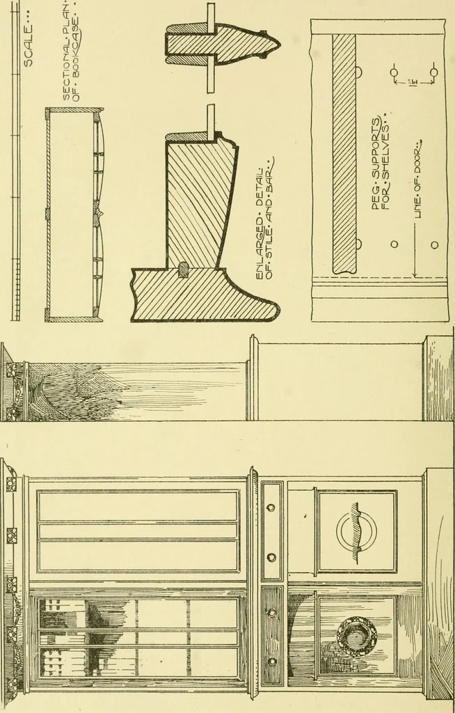 An illustration from Modern cabinet work, furniture & fitments; an account of the theory & practice in the production of all kinds of cabinet work & furniture with chapters on the growth and progress of design and construction; illustrated by over 1000 practical workshop drawings, photographs & original designs, 1922, leaf 209