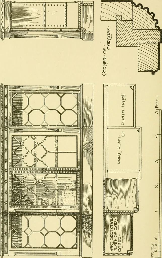 An illustration from Modern cabinet work, furniture & fitments; an account of the theory & practice in the production of all kinds of cabinet work & furniture with chapters on the growth and progress of design and construction; illustrated by over 1000 practical workshop drawings, photographs & original designs, 1922, leaf 215