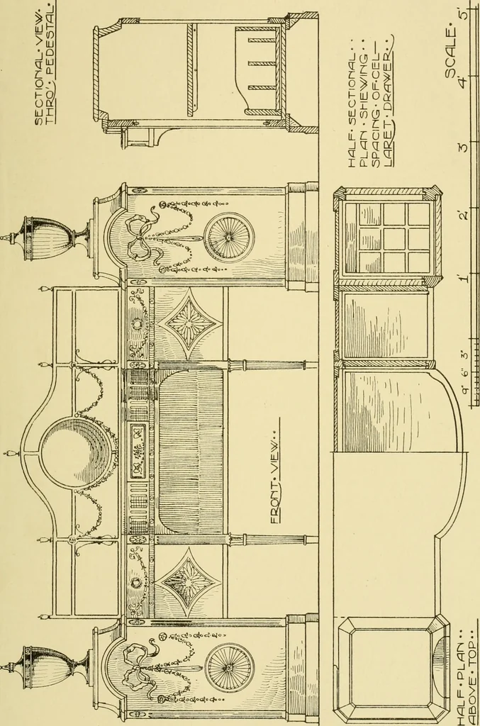 An illustration from Modern cabinet work, furniture & fitments; an account of the theory & practice in the production of all kinds of cabinet work & furniture with chapters on the growth and progress of design and construction; illustrated by over 1000 practical workshop drawings, photographs & original designs, 1922, leaf 222