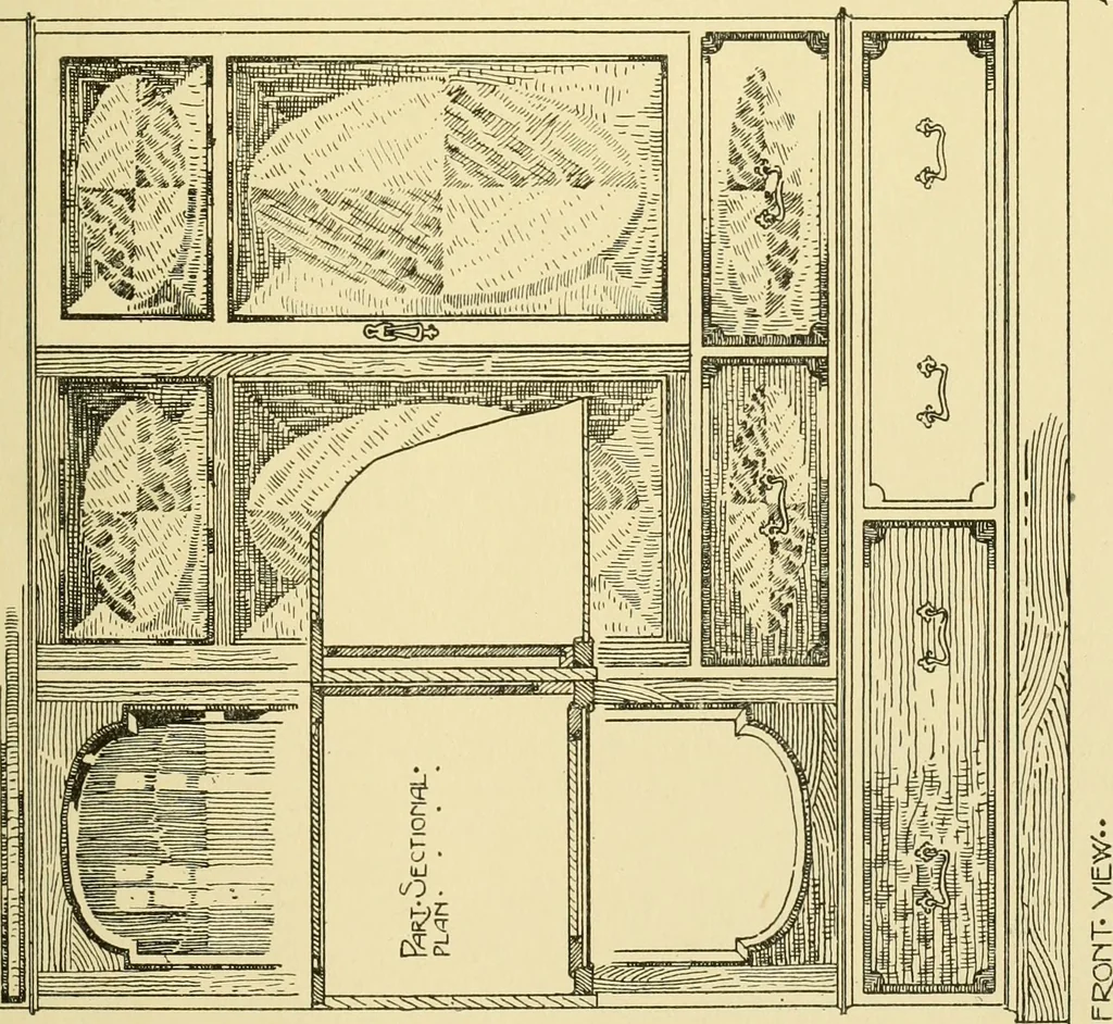 An illustration from Modern cabinet work, furniture & fitments; an account of the theory & practice in the production of all kinds of cabinet work & furniture with chapters on the growth and progress of design and construction; illustrated by over 1000 practical workshop drawings, photographs & original designs, 1922, leaf 226