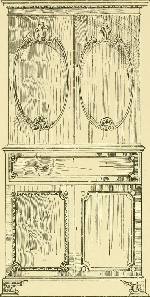 An illustration from Modern cabinet work, furniture & fitments; an account of the theory & practice in the production of all kinds of cabinet work & furniture with chapters on the growth and progress of design and construction; illustrated by over 1000 practical workshop drawings, photographs & original designs, 1922, leaf 243