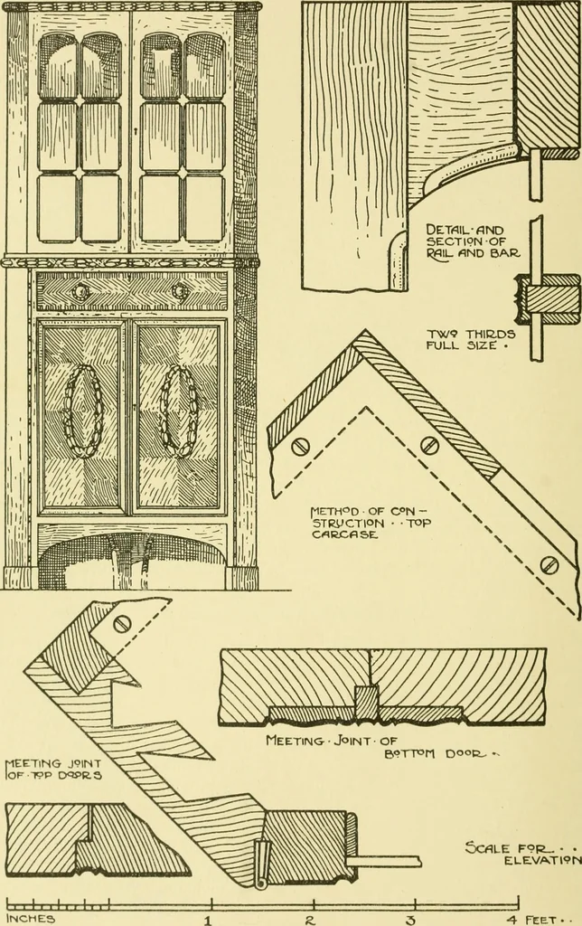 An illustration from Modern cabinet work, furniture & fitments; an account of the theory & practice in the production of all kinds of cabinet work & furniture with chapters on the growth and progress of design and construction; illustrated by over 1000 practical workshop drawings, photographs & original designs, 1922, leaf 271