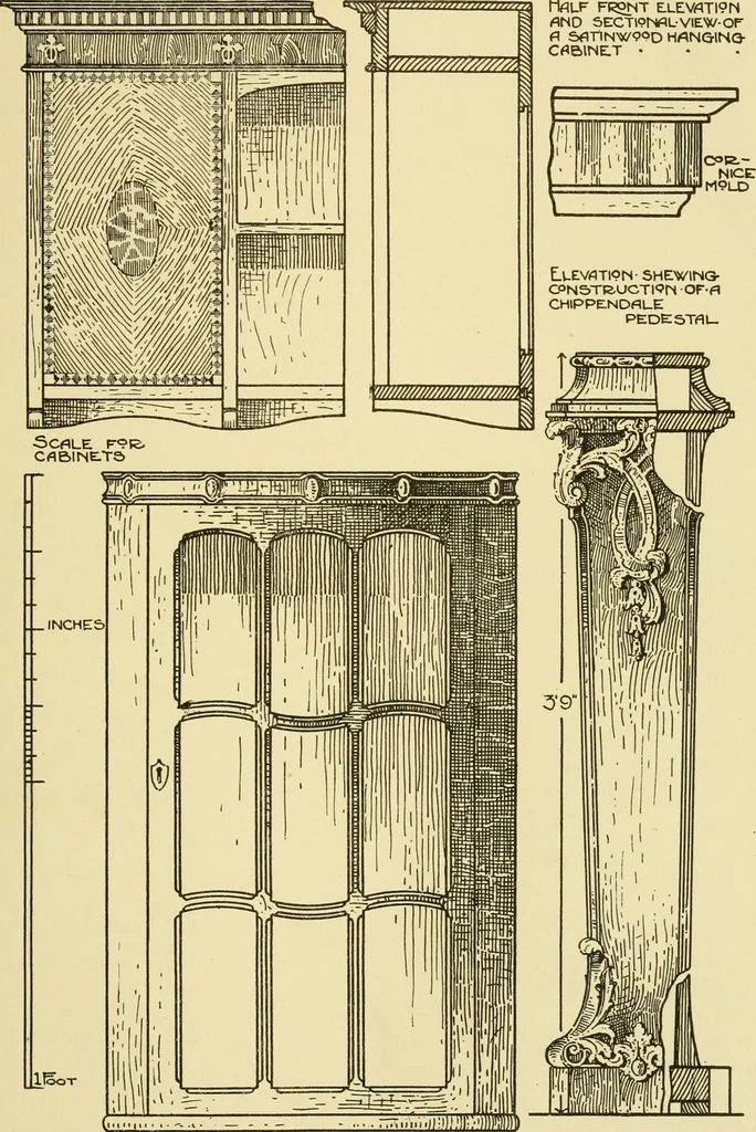 An illustration from Modern cabinet work, furniture & fitments; an account of the theory & practice in the production of all kinds of cabinet work & furniture with chapters on the growth and progress of design and construction; illustrated by over 1000 practical workshop drawings, photographs & original designs, 1922, leaf 278